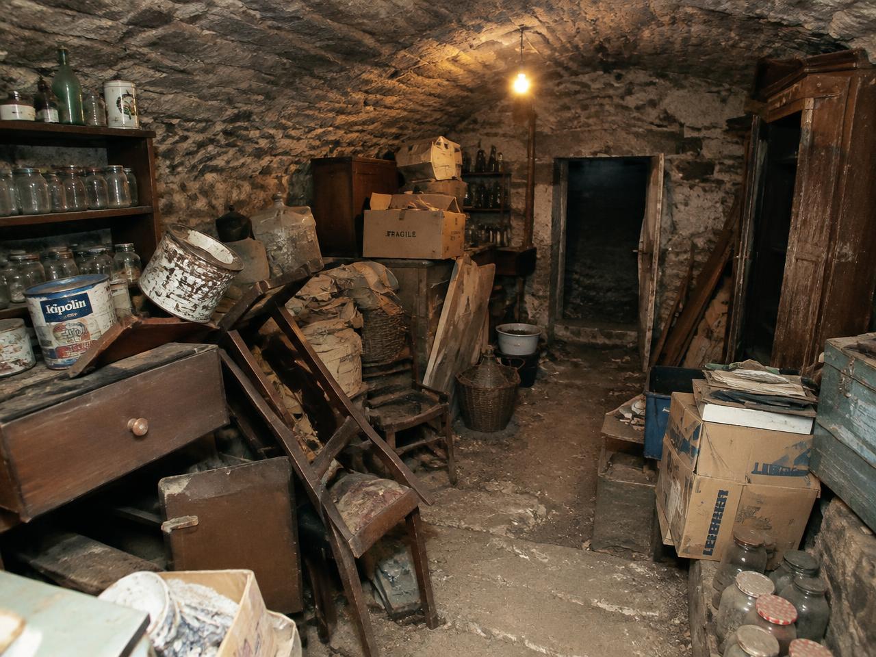 Avant le débarras : une cave rendue à nu