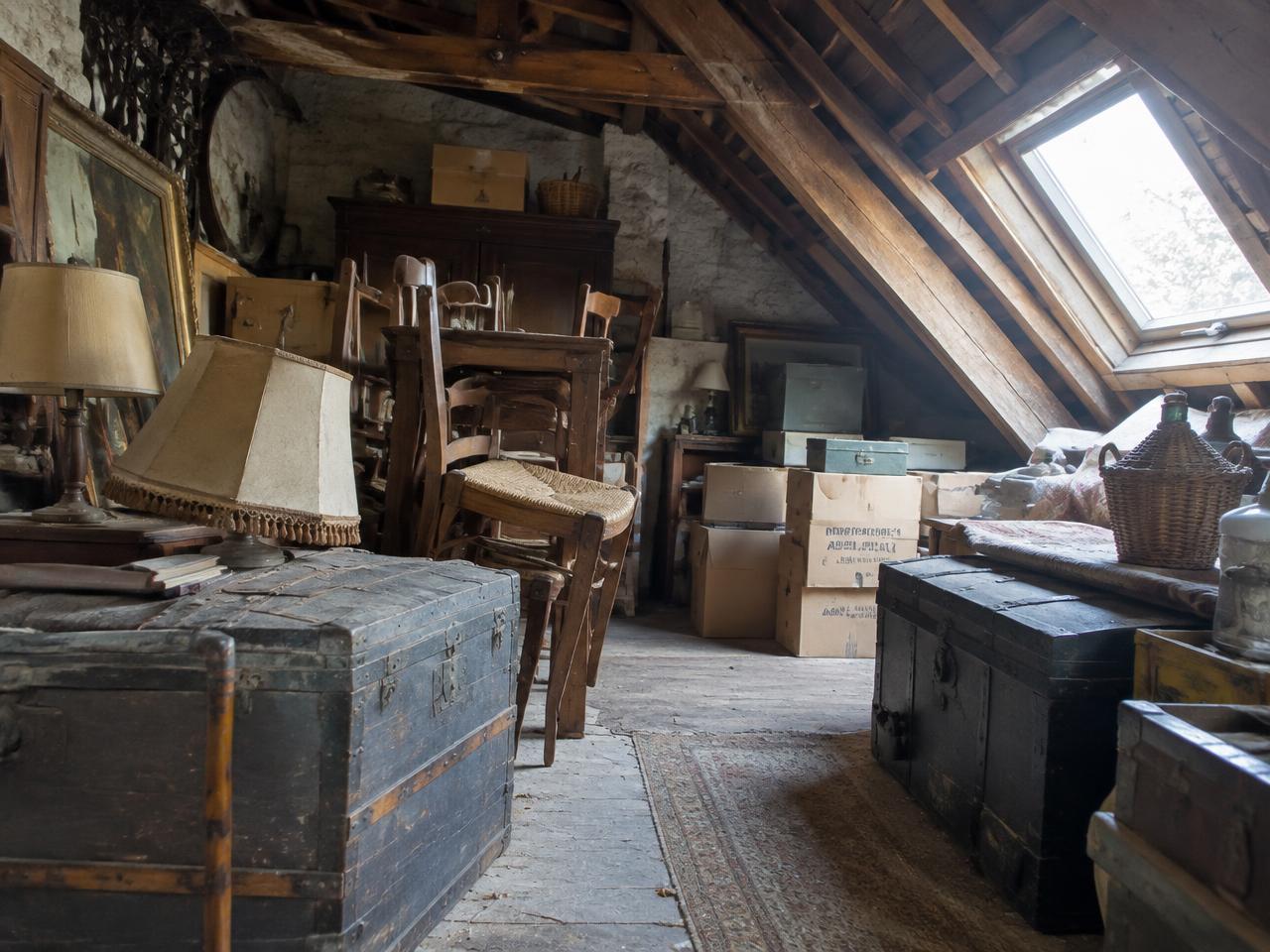 Avant le débarras : un grenier débarrassé sous les combles